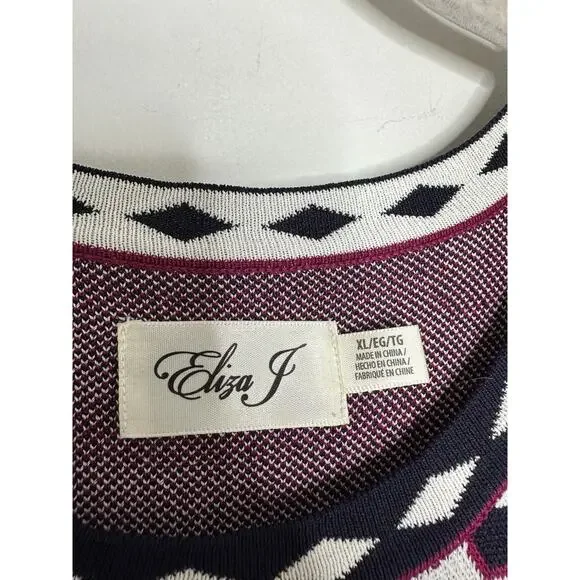 Eliza J Women’s Scoop Neck Fit & Flare Printed Sweater Dress Size XL - Picture 4 of 7